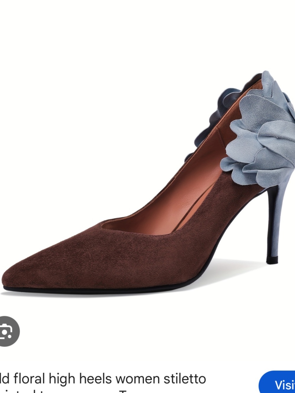 Women's Brown Suede Stiletto Pumps with Blue Floral Accent sz 8 NWT